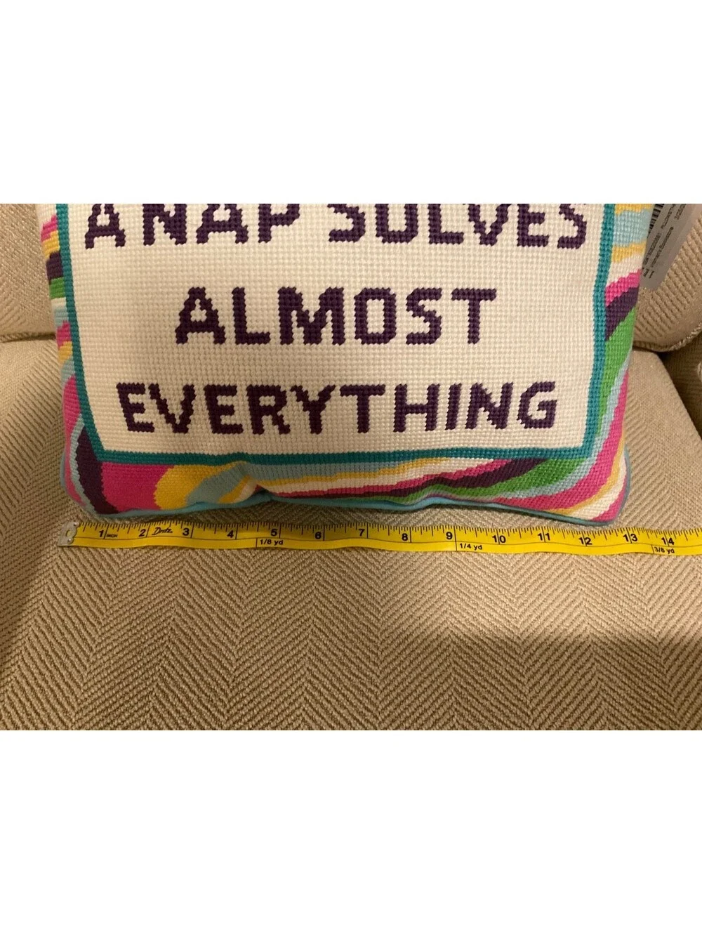 Peking Handicraft A Nap Solves Almost Everything Needlepoint Style Pillow NWT